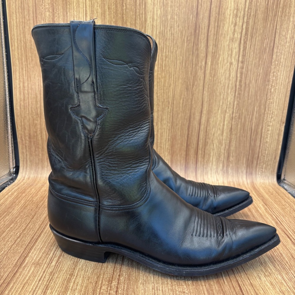 Lucchese Cowboy Boots Mens 10 D Black Leather Pointed Toe Handmade USA L817549